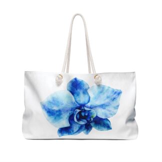Blue Watercolor Orchid Flower Weekender Bag | Floral Travel Tote
