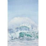Watercolor painting of soft turquoise ocean waves with delicate white sea foam, capturing the fresh and calming beauty of the sea.