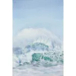 Watercolor painting of soft turquoise ocean waves with delicate white sea foam, capturing the fresh and calming beauty of the sea.