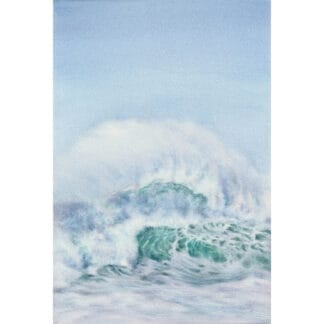 Watercolor painting of soft turquoise ocean waves with delicate white sea foam, capturing the fresh and calming beauty of the sea.
