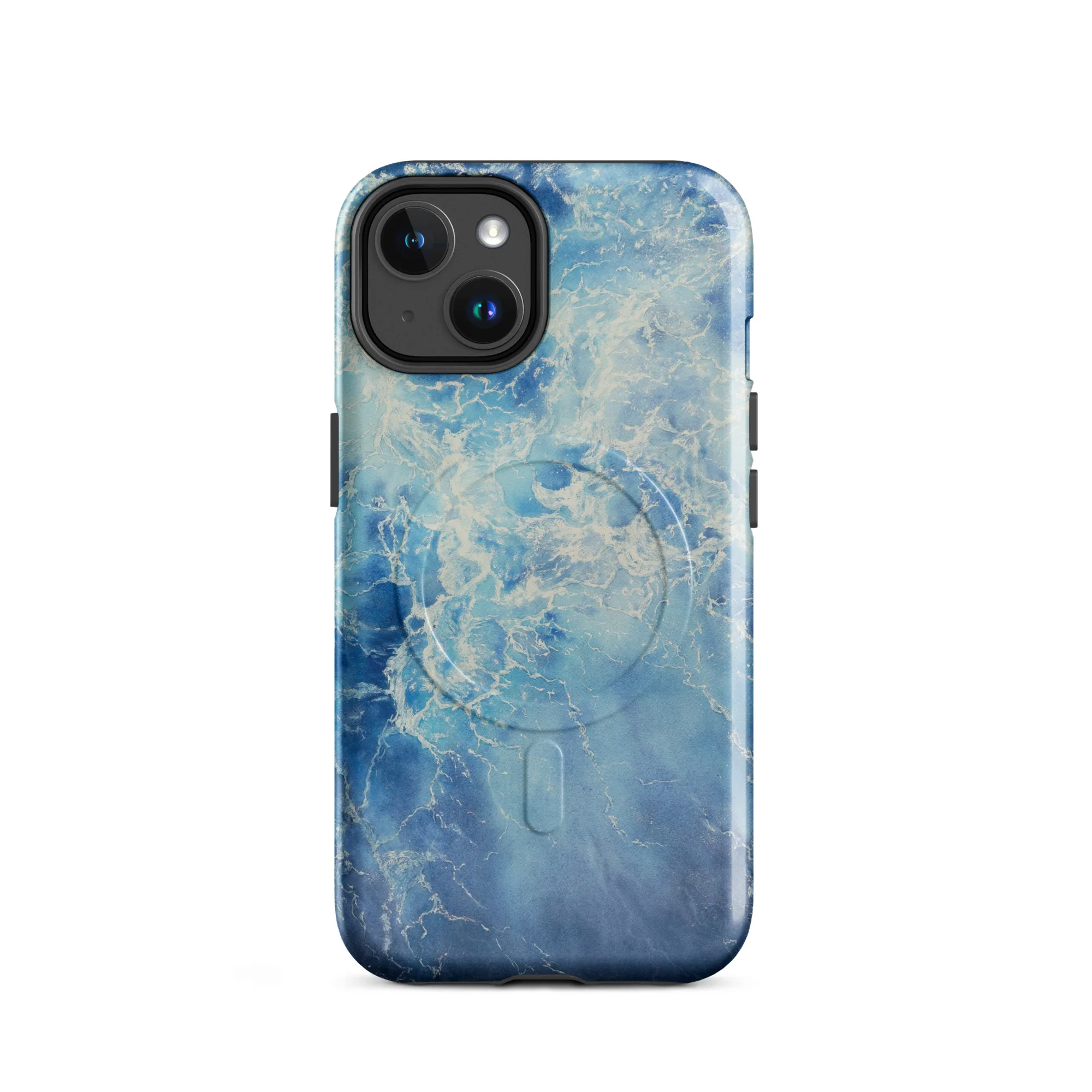 Blue Ocean watercolor iPhone 14 case with MagSafe glossy