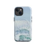Turquoise blue wave ocean watercolor iPhone 14 case with MagSafe, glossy finish