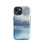 Stormy blue grey ocean watercolor iPhone 14 case with MagSafe, glossy finish