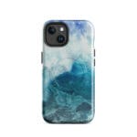 Blue ocean wave watercolor iPhone 14 case with MagSafe, glossy finish