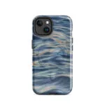 Blue grey ocean watercolor iPhone 14 case with MagSafe, glossy finish