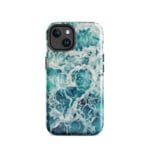 Blue green ocean watercolor iPhone 14 case with MagSafe, glossy finish