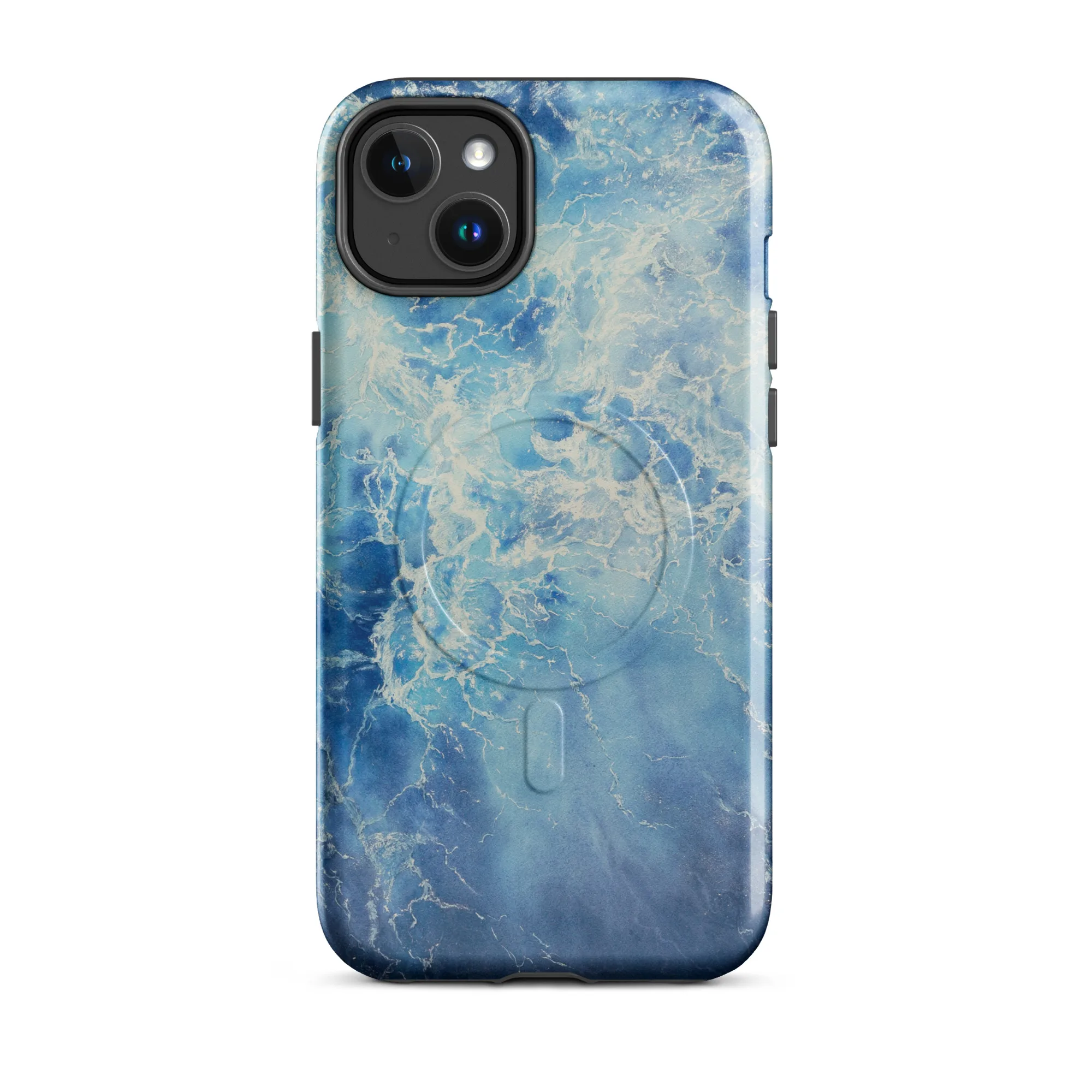 Blue Ocean watercolor iPhone 14 Plus case with MagSafe glossy