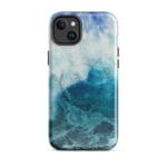 Blue ocean wave watercolor iPhone 14 Plus case with MagSafe, glossy finish