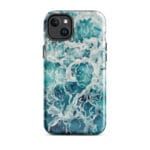 Blue green ocean watercolor iPhone 14 Plus case with MagSafe, glossy finish