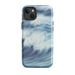 Blue ocean wave watercolor iPhone 14 Plus case with MagSafe, glossy finish