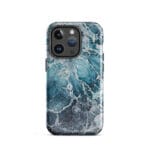 Blue ocean wave watercolor iPhone 14 Pro case with MagSafe, glossy finish