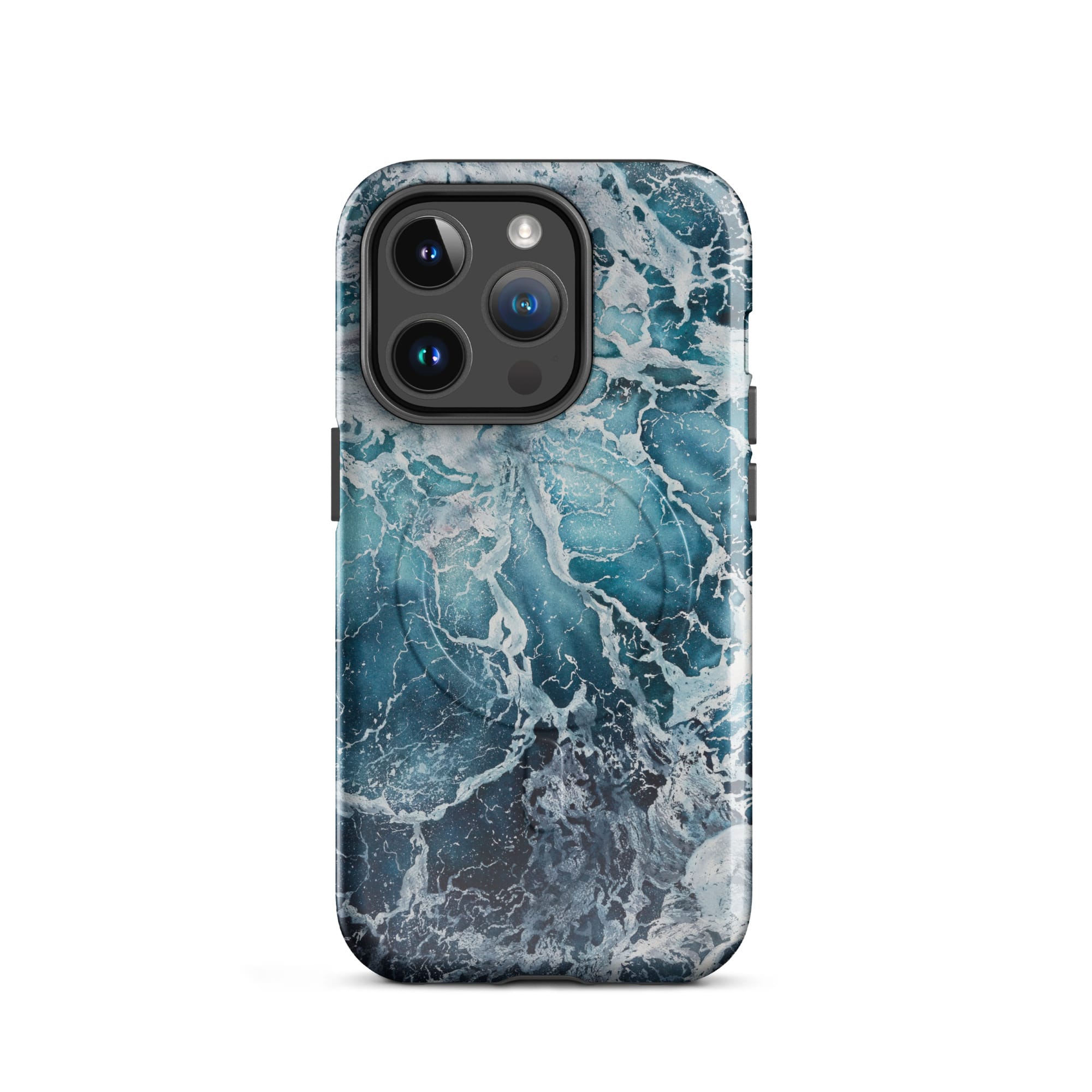 Blue ocean wave watercolor iPhone 14 Pro case with MagSafe, glossy finish
