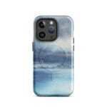 Stormy blue grey ocean watercolor iPhone 14 Pro case with MagSafe, glossy finish