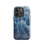 Deep blue ocean watercolor iPhone 14 Pro case with MagSafe, glossy finish