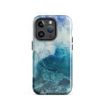 Blue ocean wave watercolor iPhone 14 Pro case with MagSafe, glossy finish