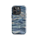 Blue grey ocean watercolor iPhone 14 Pro case with MagSafe, glossy finish