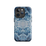 Deep blue ocean foam watercolor iPhone 14 Pro case with MagSafe, glossy finish