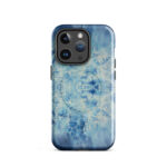 Light blue ocean watercolor iPhone 14 Pro case with MagSafe, glossy finish