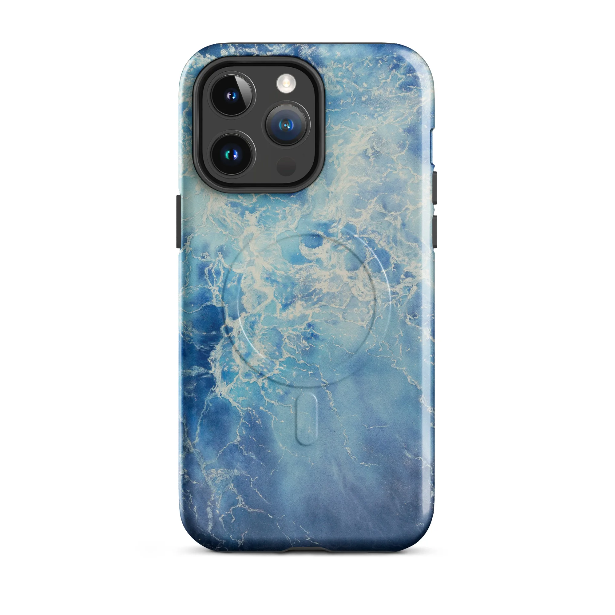 Blue Ocean watercolor iPhone 14 Pro Max case with MagSafe glossy
