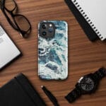 Deep blue turquoise ocean art iPhone case inspired by the rhythm of the sea