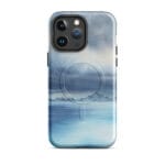 Stormy blue grey ocean watercolor iPhone 14 Pro Max case with MagSafe, glossy finish