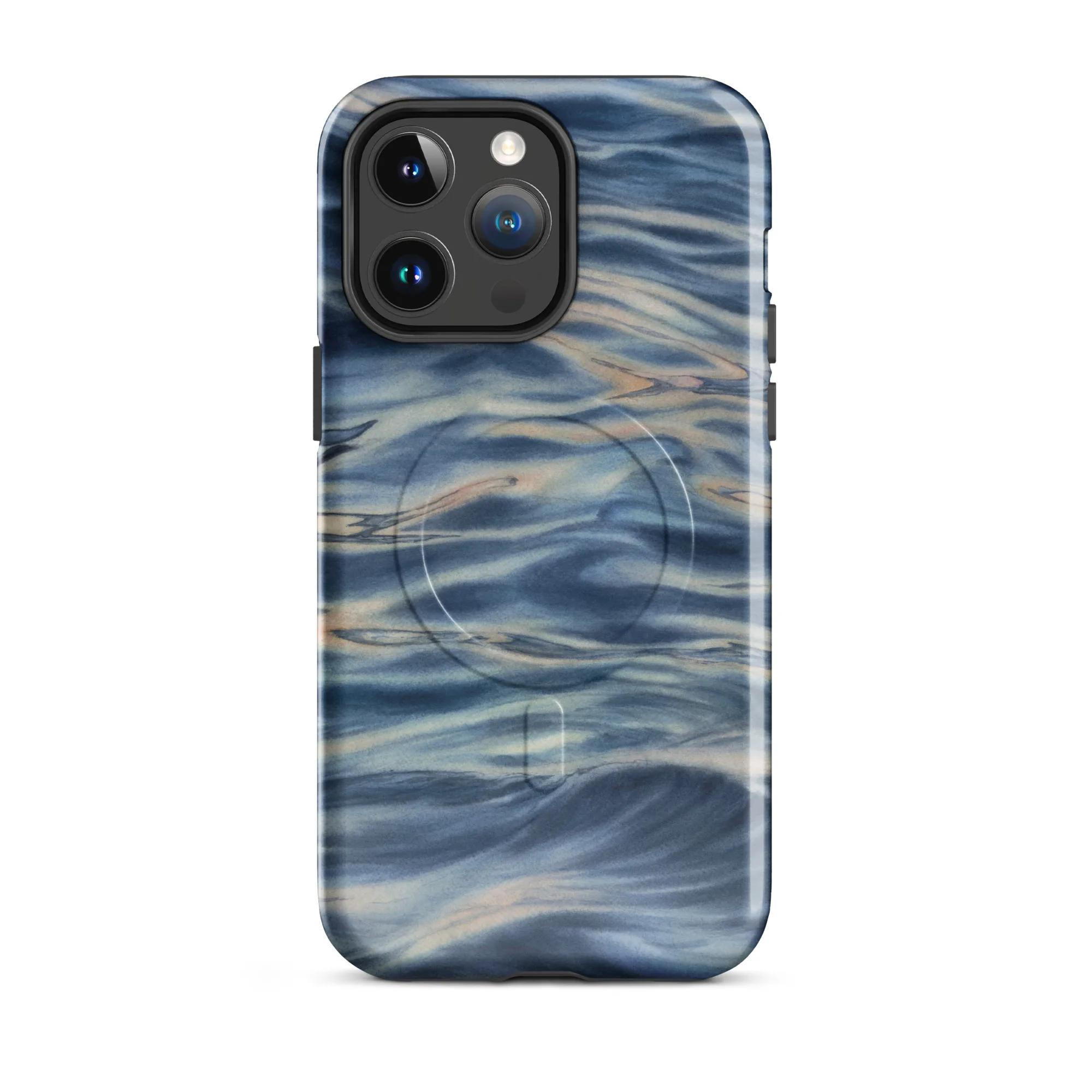 Blue grey ocean watercolor iPhone 14 Pro Max case with MagSafe, glossy finish