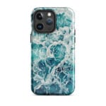 Blue green ocean watercolor iPhone 14 Pro Max case with MagSafe, glossy finish
