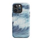 Blue ocean wave watercolor iPhone 14 Pro Max case with MagSafe, glossy finish