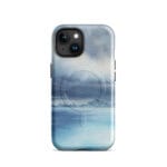 Stormy blue grey ocean watercolor iPhone 15 case with MagSafe, glossy finish