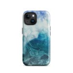 Blue ocean wave watercolor iPhone 15 case with MagSafe, glossy finish