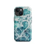 Blue green ocean watercolor iPhone 15 case with MagSafe, glossy finish
