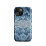 Deep blue ocean foam watercolor iPhone 15 case with MagSafe, glossy finish