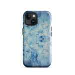 Light blue ocean watercolor iPhone 15 case with MagSafe, glossy finish