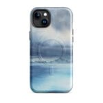 Stormy blue grey ocean watercolor iPhone 15 Plus case with MagSafe, glossy finish