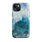 Blue ocean wave watercolor iPhone 15 Plus case with MagSafe, glossy finish
