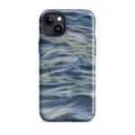 Blue grey ocean watercolor iPhone 15 Plus case with MagSafe, glossy finish