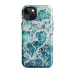 Blue green ocean watercolor iPhone 15 Plus case with MagSafe, glossy finish