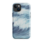 Blue ocean wave watercolor iPhone 15 Plus case with MagSafe, glossy finish