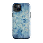Light blue ocean watercolor iPhone 15 Plus case with MagSafe, glossy finish