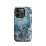 Blue ocean wave watercolor iPhone 15 Pro case with MagSafe, glossy finish