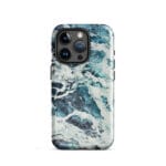 Deep blue turquoise ocean watercolor iPhone 15 Pro case with MagSafe, glossy finish