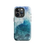 Blue ocean wave watercolor iPhone 15 Pro case with MagSafe, glossy finish