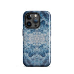 Deep blue ocean foam watercolor iPhone 15 Pro case with MagSafe, glossy finish