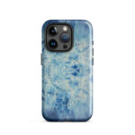 Light blue ocean watercolor iPhone 15 Pro case with MagSafe, glossy finish