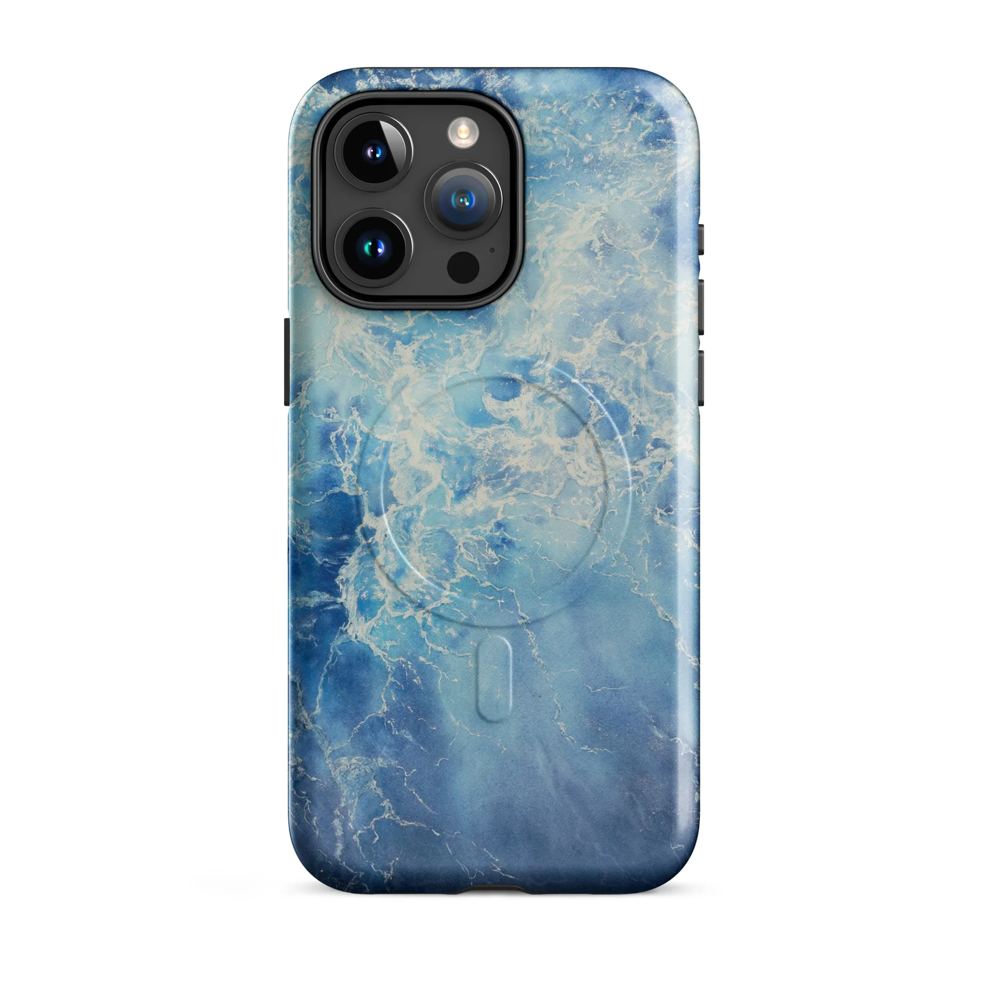 Blue Ocean watercolor iPhone 15 Pro Max case with MagSafe glossy