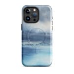 Stormy blue grey ocean watercolor iPhone 15 Pro Max case with MagSafe, glossy finish