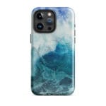 Blue ocean wave watercolor iPhone 15 Pro Max case with MagSafe, glossy finish