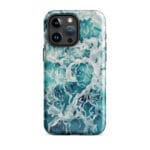 Blue green ocean watercolor iPhone 15 Pro Max case with MagSafe, glossy finish