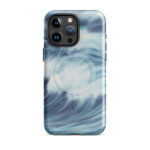 Blue ocean wave watercolor iPhone 15 Pro Max case with MagSafe, glossy finish