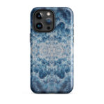 Deep blue ocean foam watercolor iPhone 15 Pro Max case with MagSafe, glossy finish